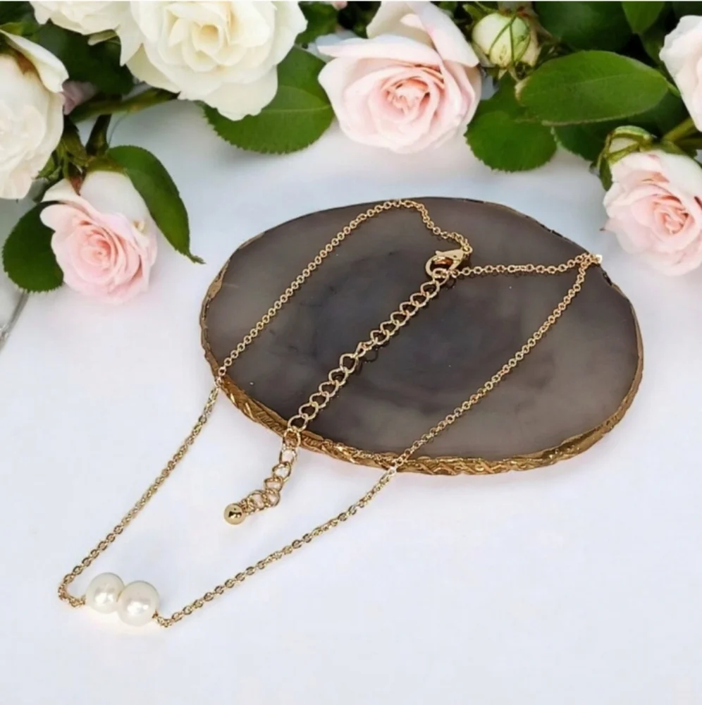 Gold Necklace with Two Baroque Pearls Coquette Girl Lolita Dollette New Preppy
